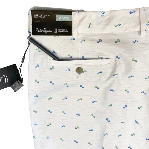 Walter Hagen Perfect 11 Shorts Size 40 White Mini Golf Cart Print 10" Inseam NWT - Picture 9 of 16